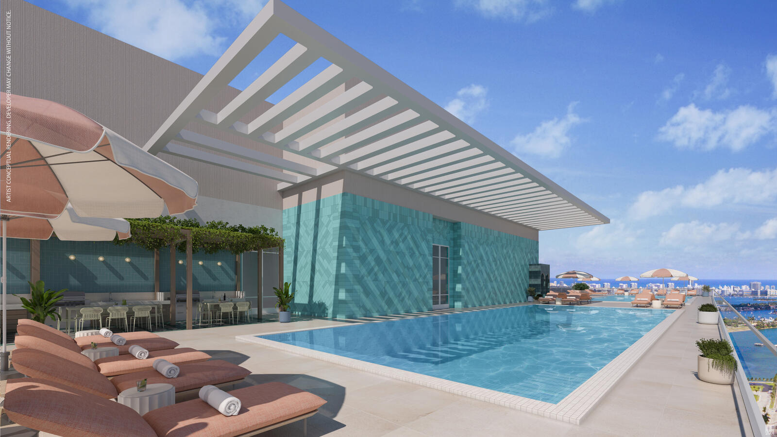Expansive rooftop resort-style pool